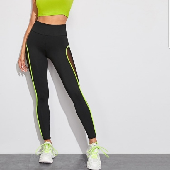 ■SOLDOUT■NEW NEON LIME SHEER PANEL LEGGINGS - Picture 3 of 5